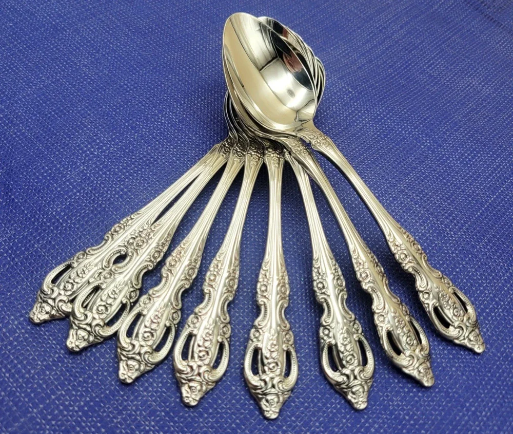 Oneida Pembrooke Renoir Set of 8 Oval Spoons Stainless Flatware